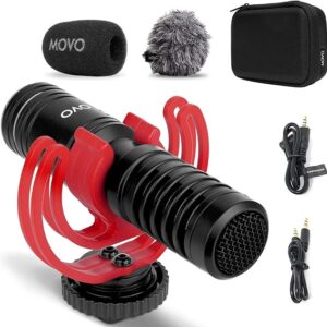 Movo VXR10-PRO Battery-free shotgun mic for DSLRs and smartphones, with Rycote Lyre shock mount.